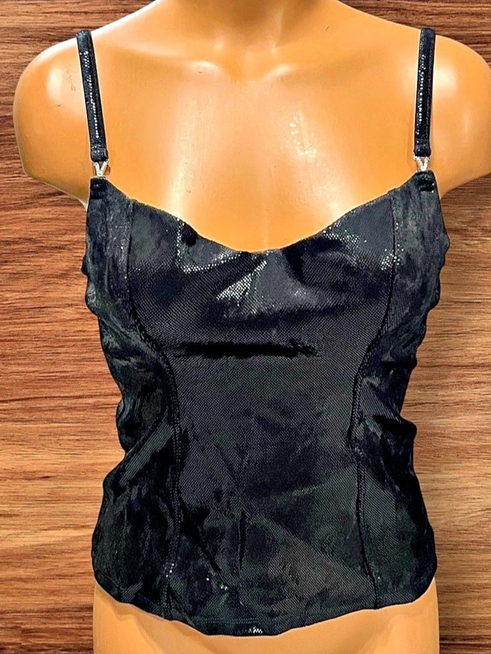 Victoria’s Secret Black Shiny Longline Cami Bra 36B Estimated XS (0–2)